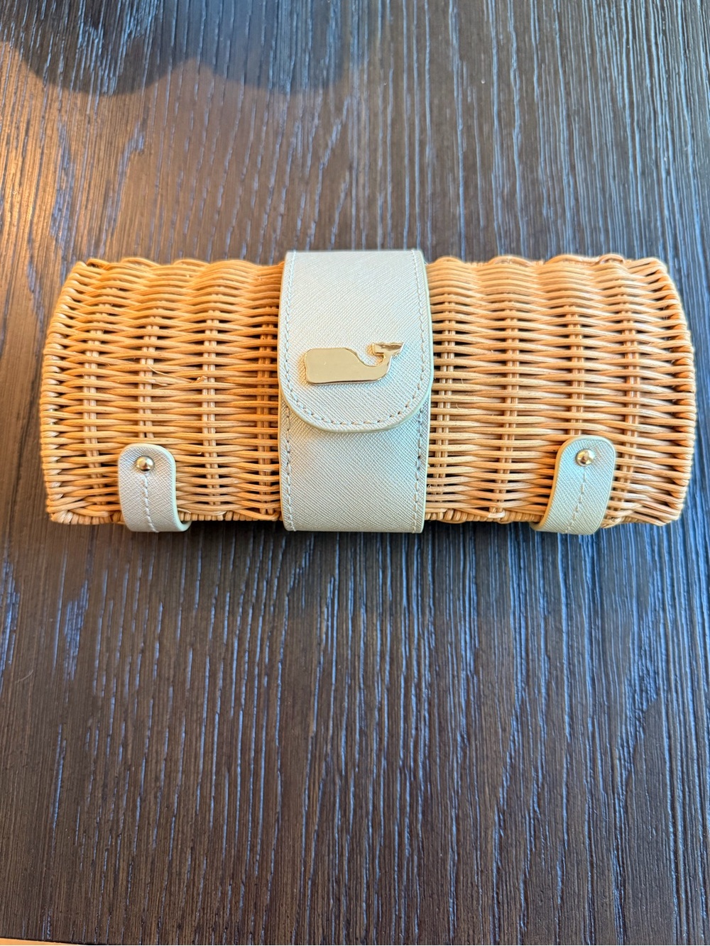 Vineyard Vines Wicker Barrel Clutch with Leather Trim
